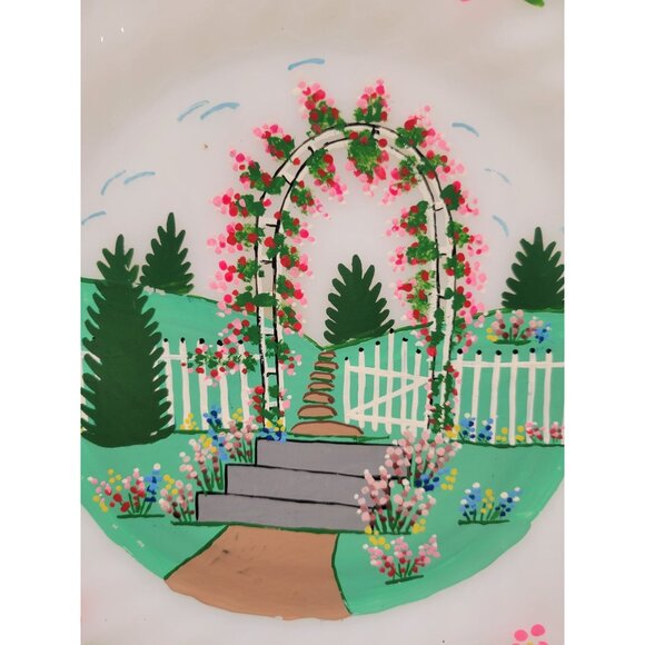 Hand Painted Vintage Milk Glass Decorative Plate Anchor Hocking - Picture 5 of 10